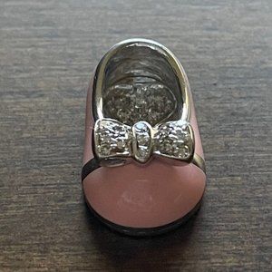Aaron Basha Pink 18k White Gold Shoe with Diamond Bow & Diamond Heart Insole Cha